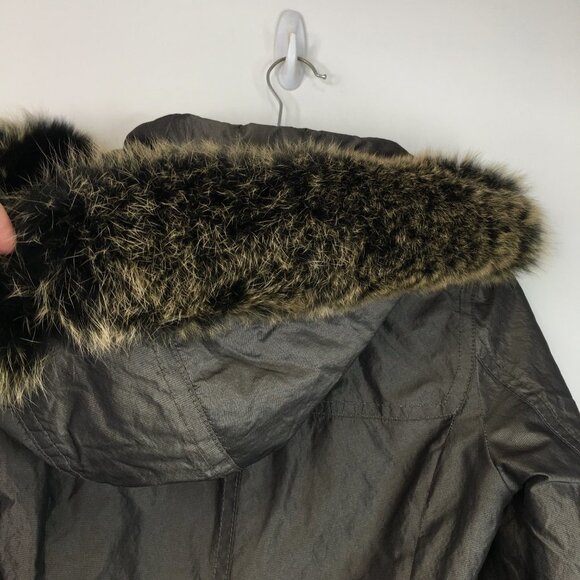 Laundry by Shelli Segal Fur Trim Hood  Long Jacket Green Size XS - Picture 14 of 16